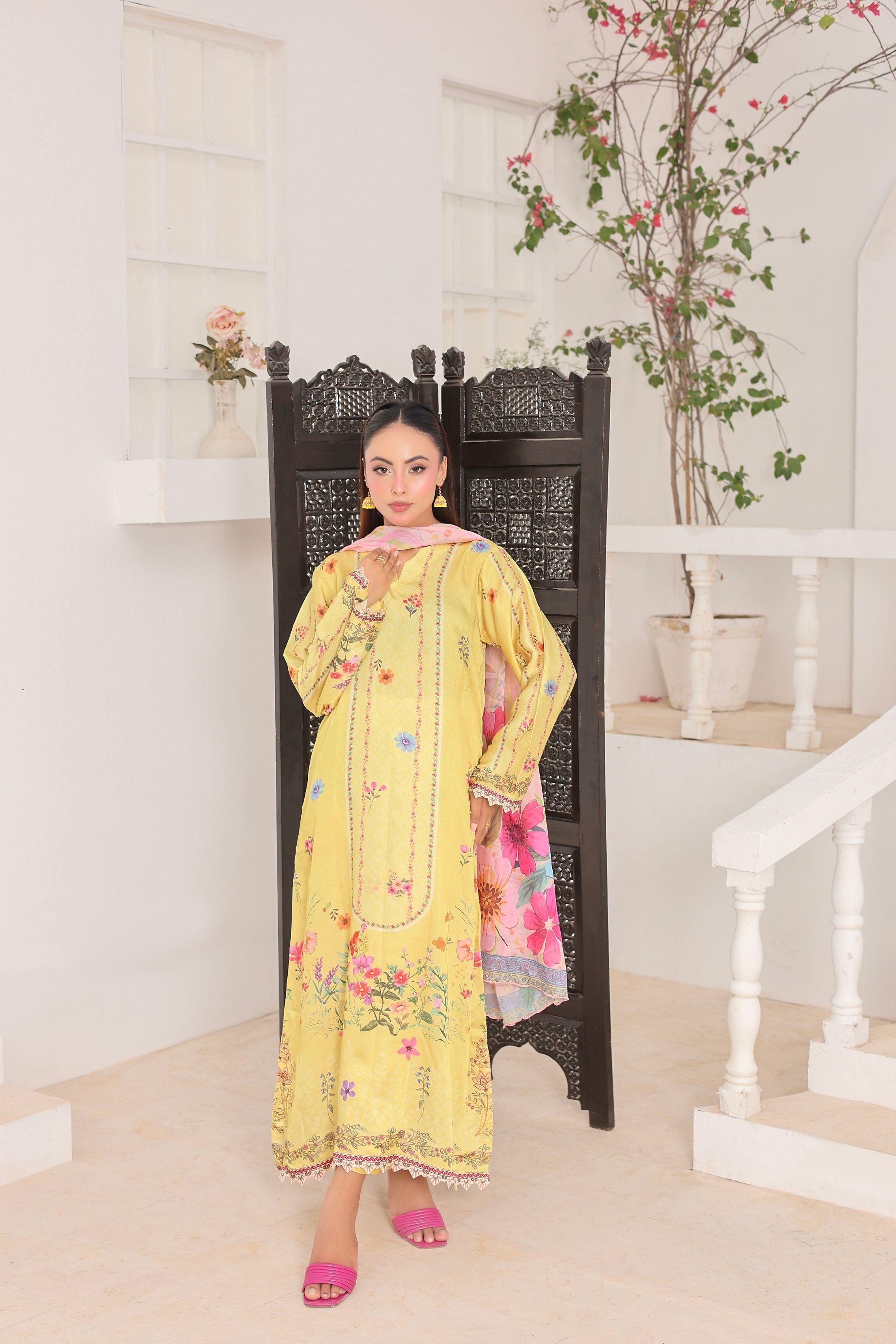 Sunshine Garden | 3 Piece Long Shirt Set with Dupatta