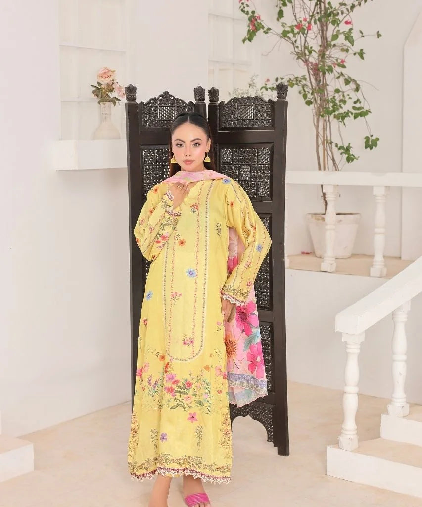 Sunshine Garden | 3 Piece Long Shirt Set with Dupatta