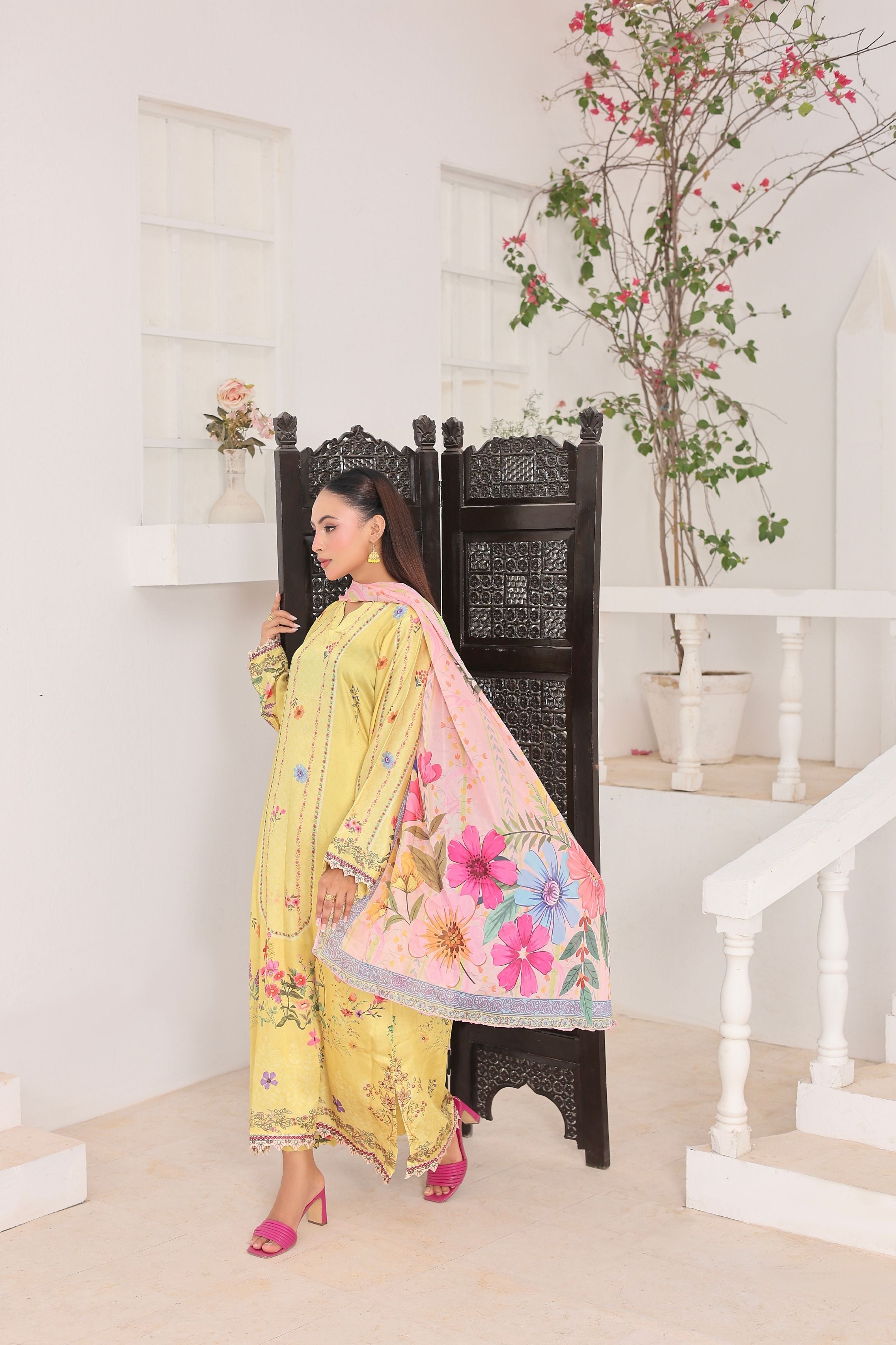 Sunshine Garden | 3 Piece Long Shirt Set with Dupatta