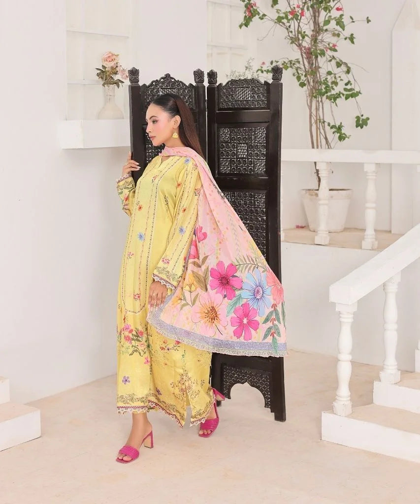 Sunshine Garden | 3 Piece Long Shirt Set with Dupatta