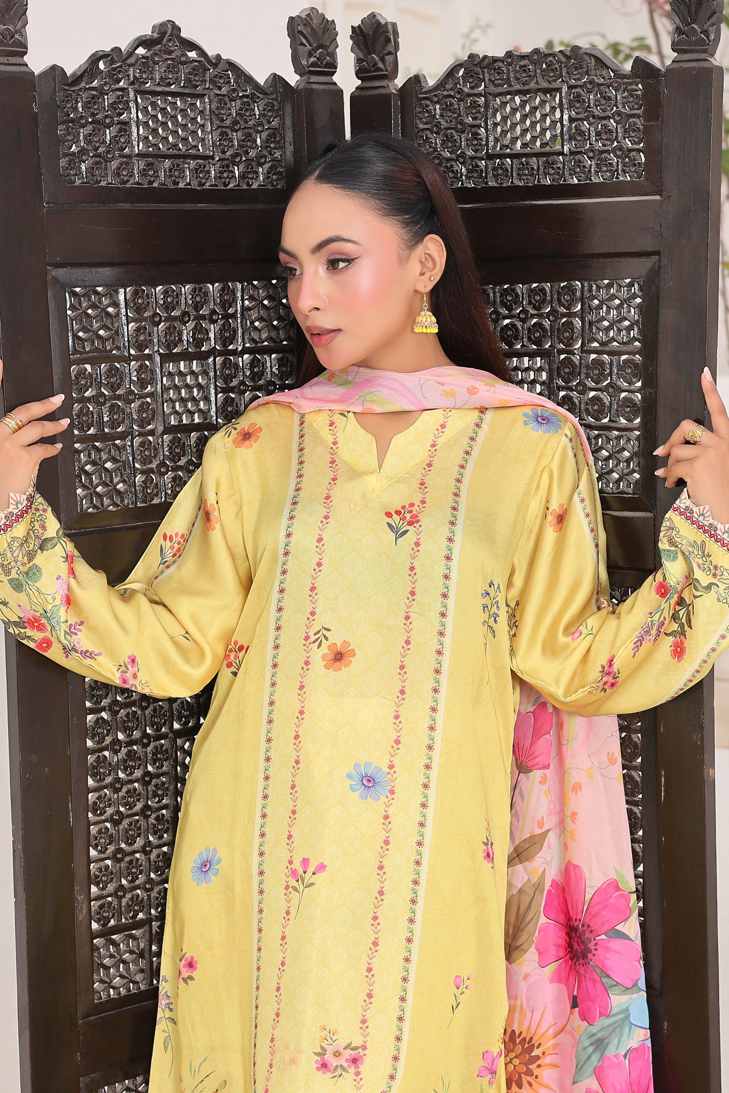 Sunshine Garden | 3 Piece Long Shirt Set with Dupatta
