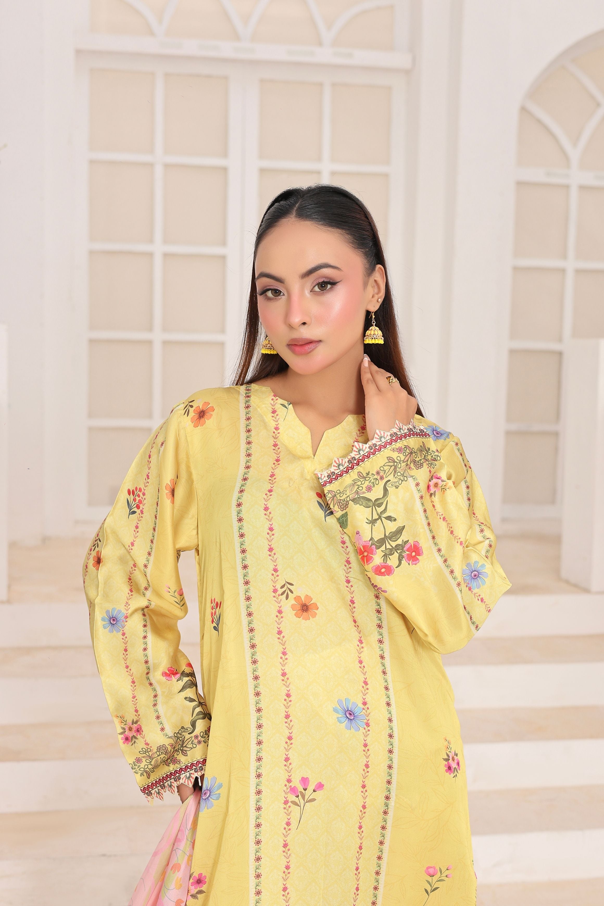 Sunshine Garden | 3 Piece Long Shirt Set with Dupatta