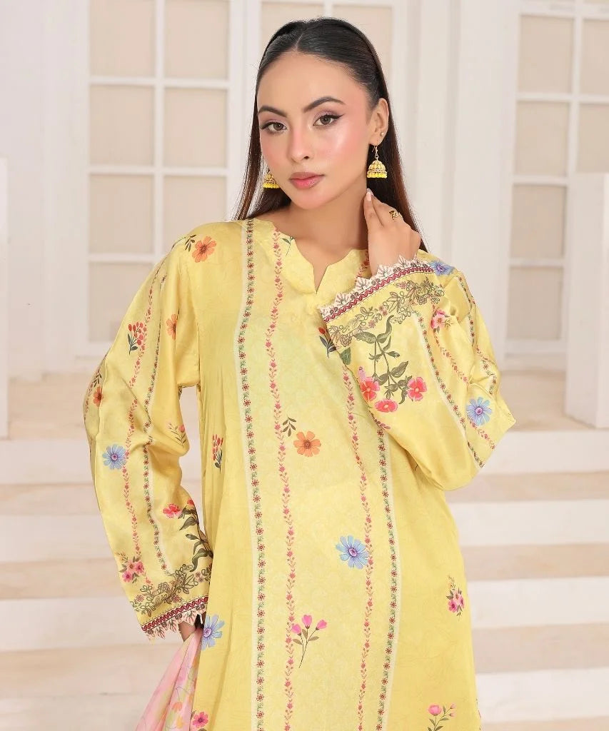 Sunshine Garden | 3 Piece Long Shirt Set with Dupatta