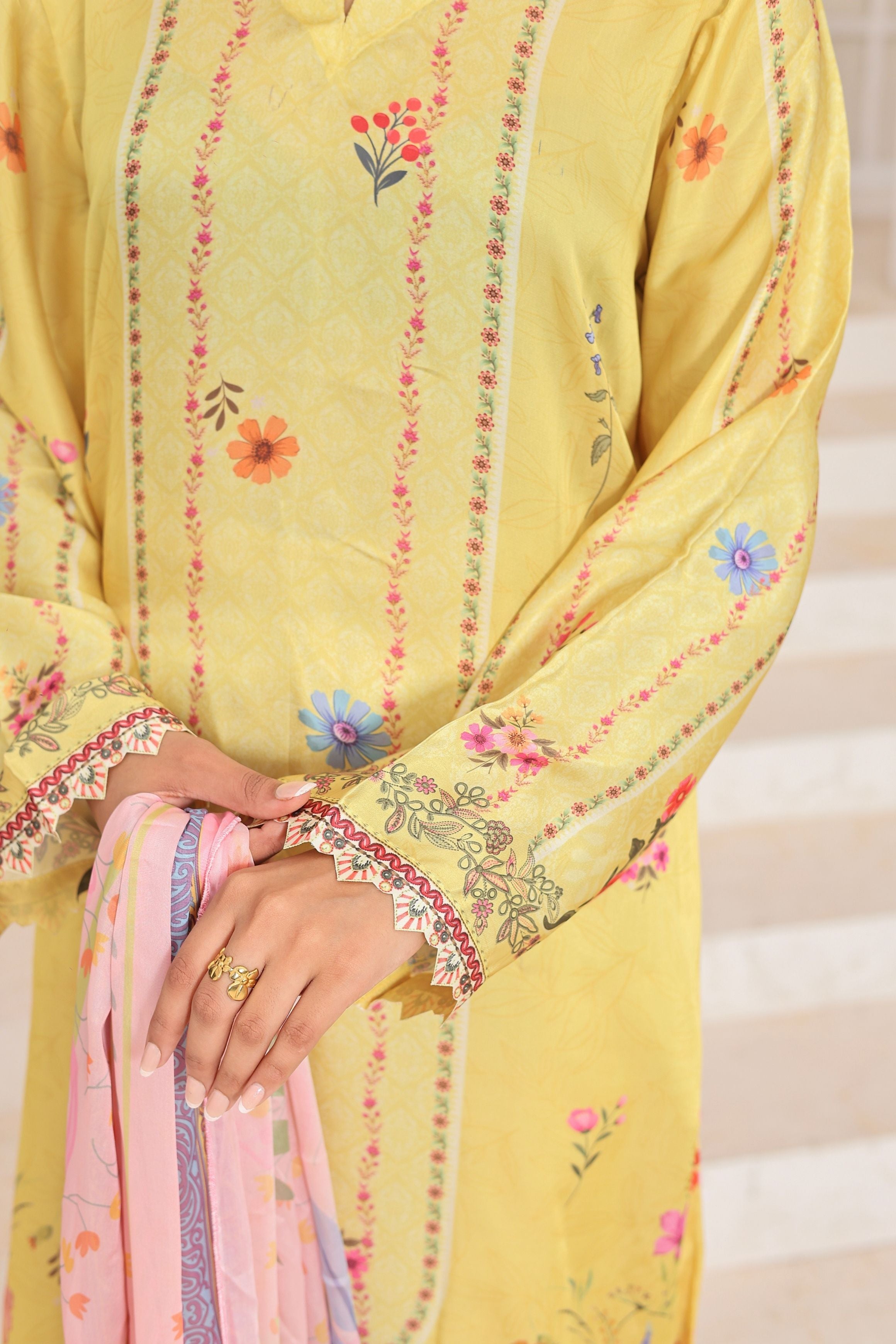 Sunshine Garden | 3 Piece Long Shirt Set with Dupatta