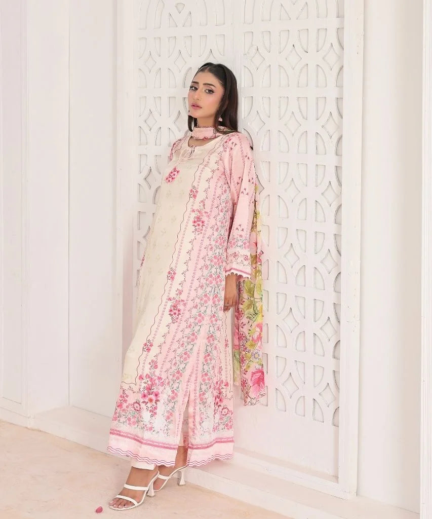Ivory Bloom | 3 Piece Long Shirt Set with Dupatta