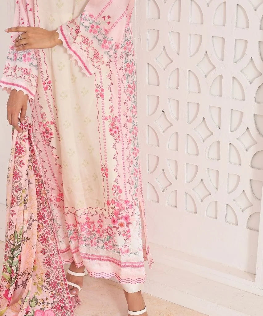 Ivory Bloom | 3 Piece Long Shirt Set with Dupatta
