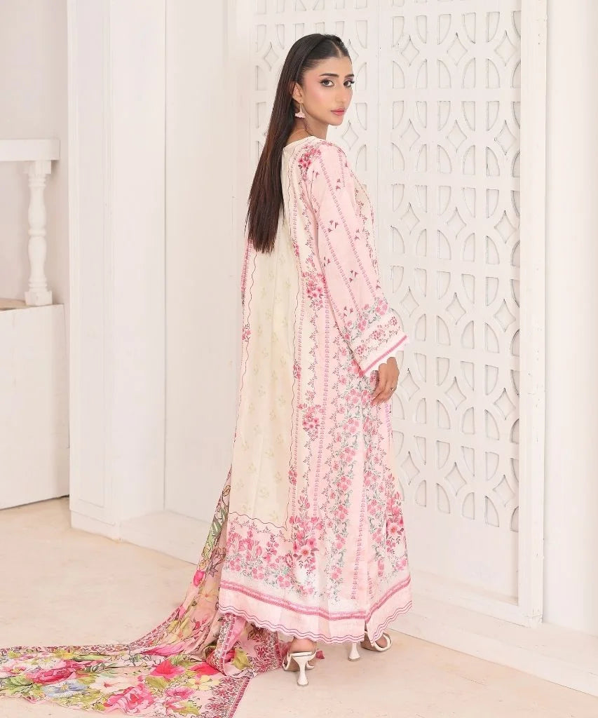 Ivory Bloom | 3 Piece Long Shirt Set with Dupatta