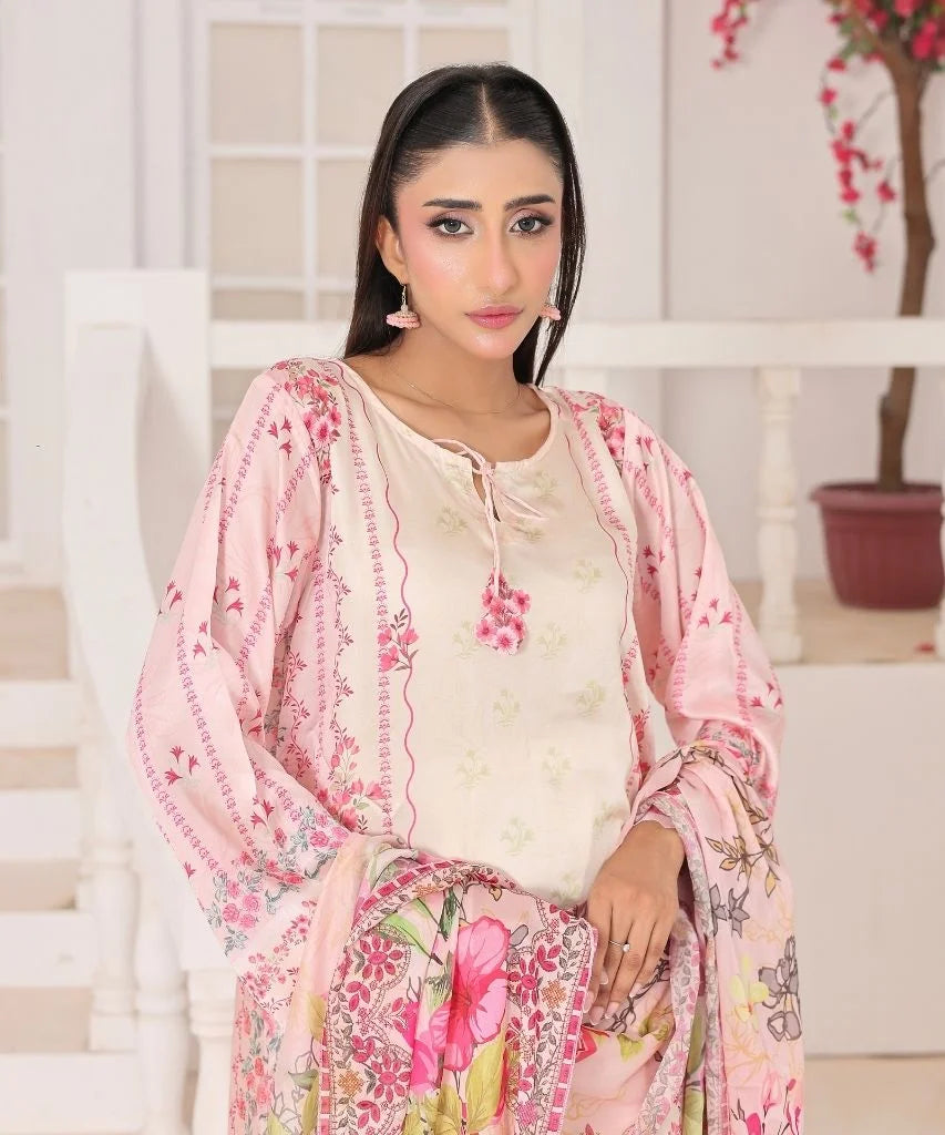 Ivory Bloom | 3 Piece Long Shirt Set with Dupatta