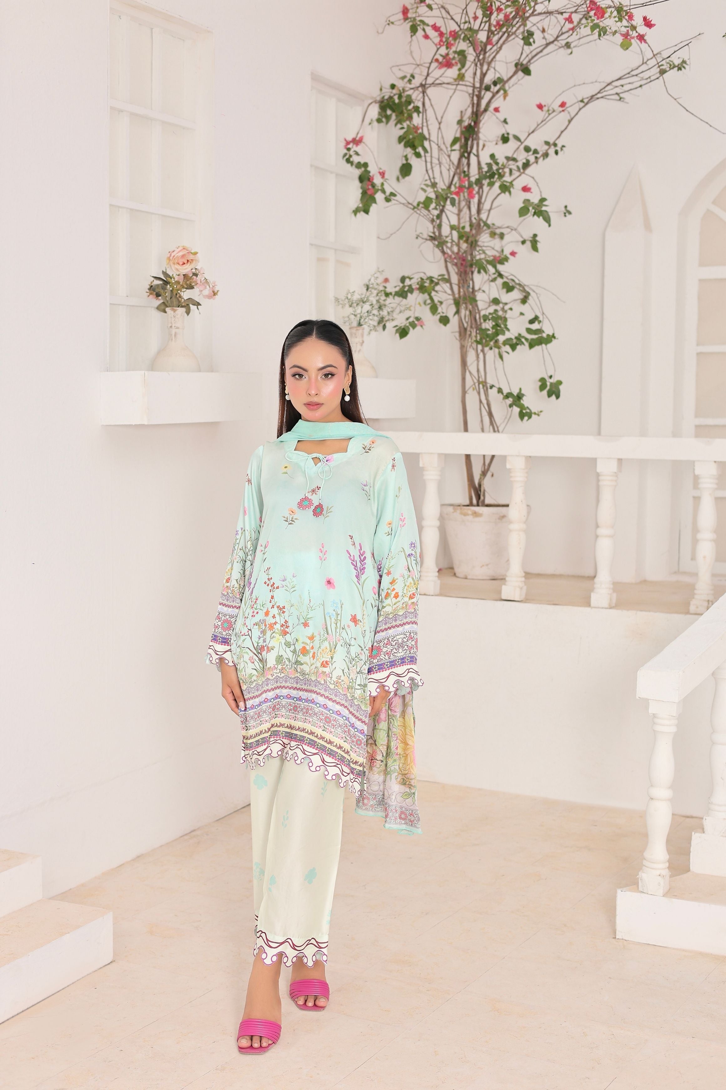 Mint Serenity | 3 Piece Shirt Set with Dupatta