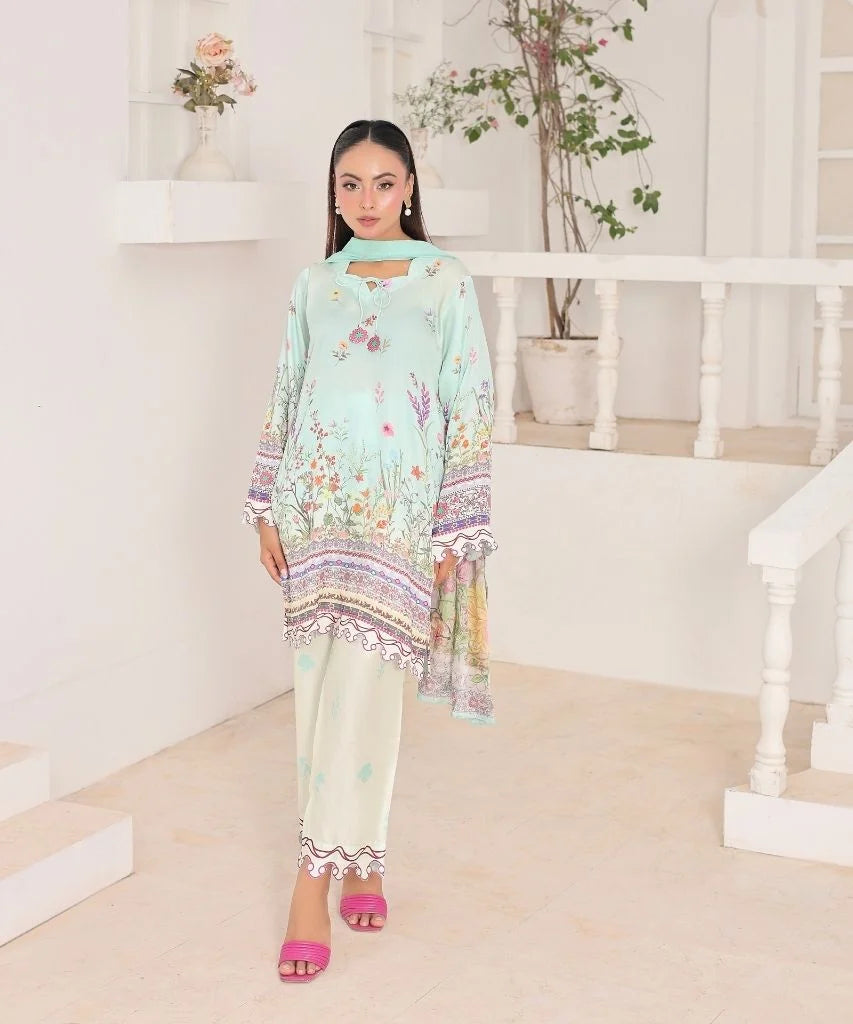 Mint Serenity | 3 Piece Shirt Set with Dupatta