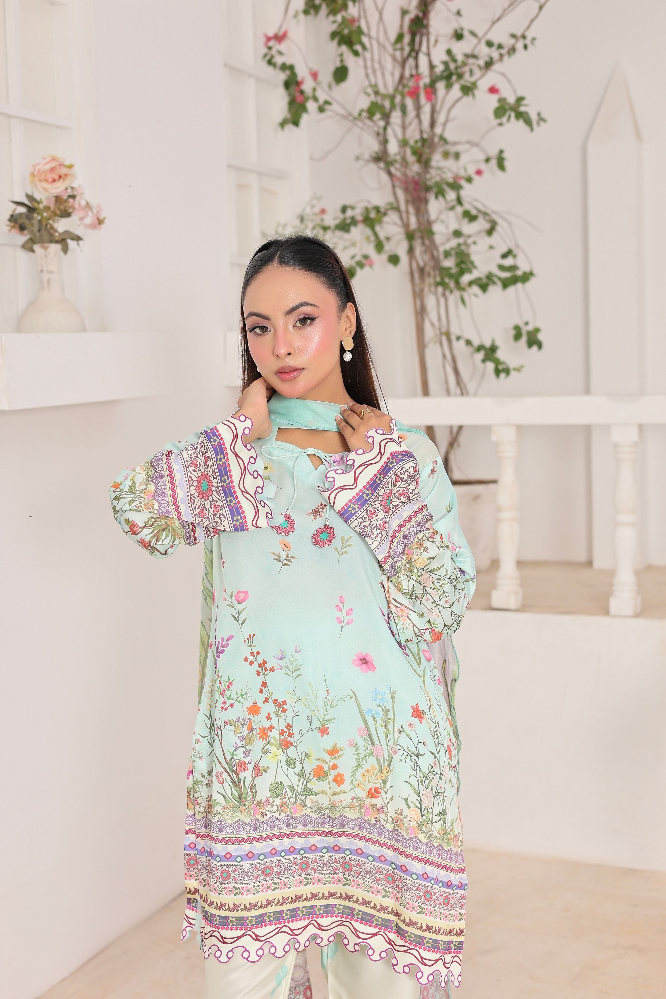 Mint Serenity | 3 Piece Shirt Set with Dupatta