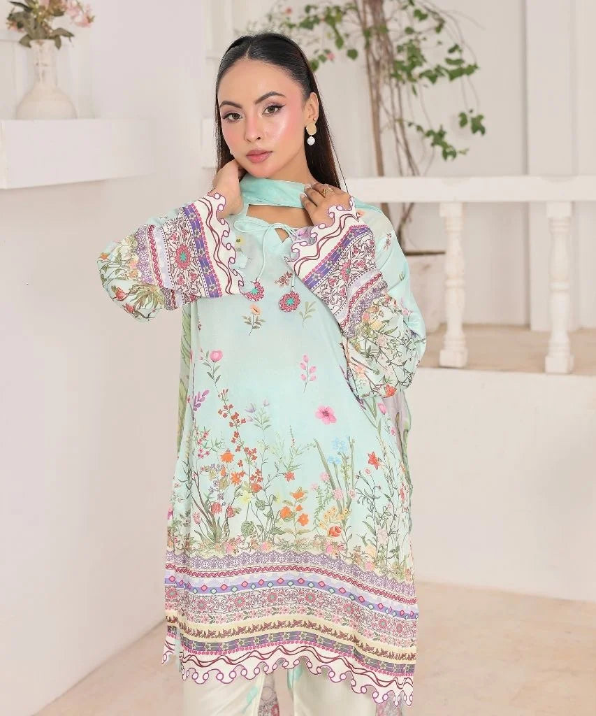 Mint Serenity | 3 Piece Shirt Set with Dupatta