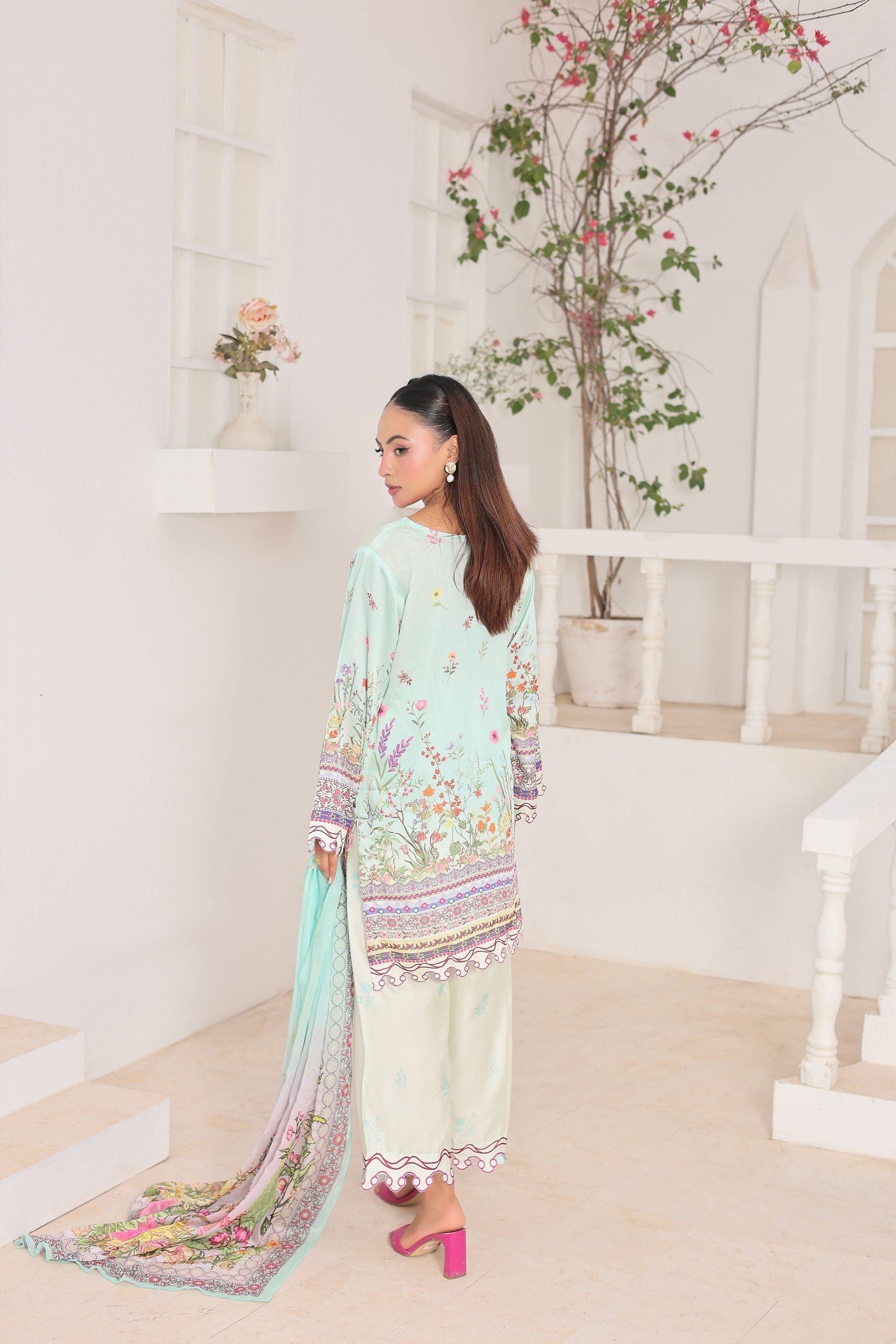 Mint Serenity | 3 Piece Shirt Set with Dupatta