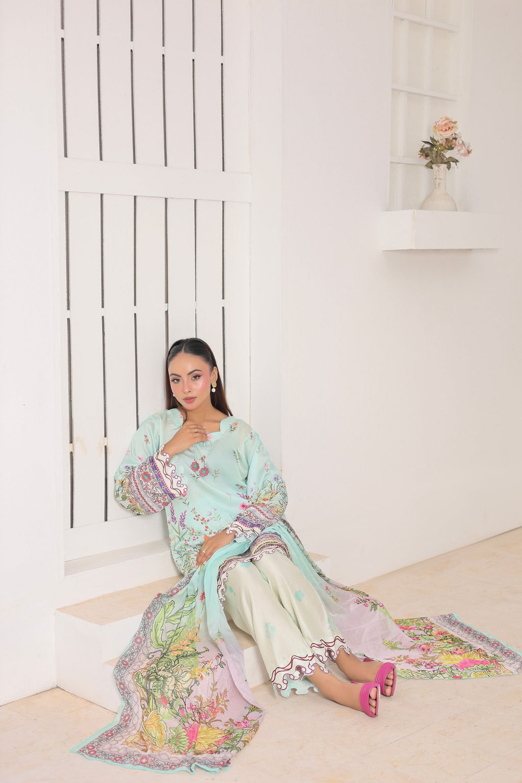 Mint Serenity | 3 Piece Shirt Set with Dupatta