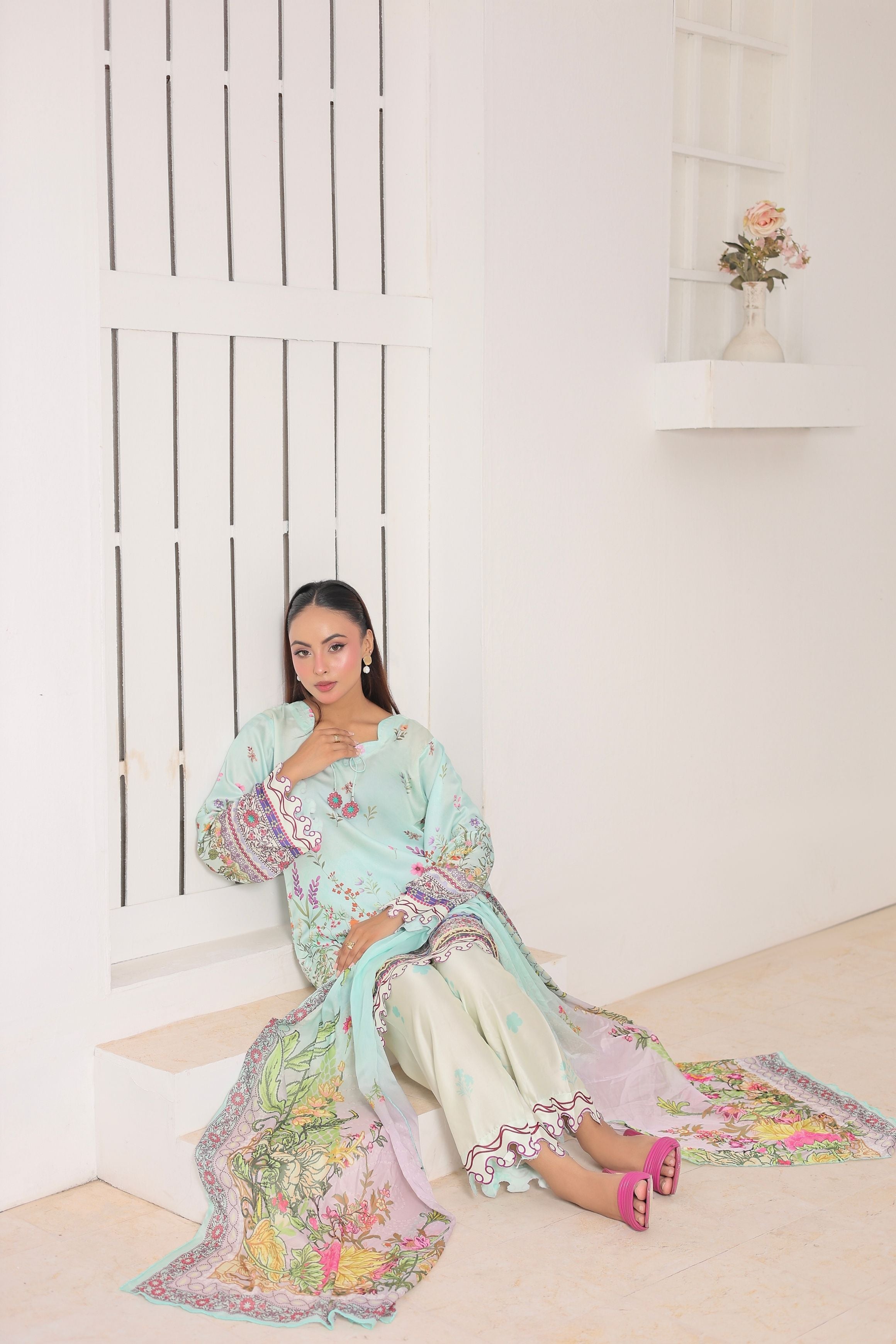 Mint Serenity | 3 Piece Shirt Set with Dupatta