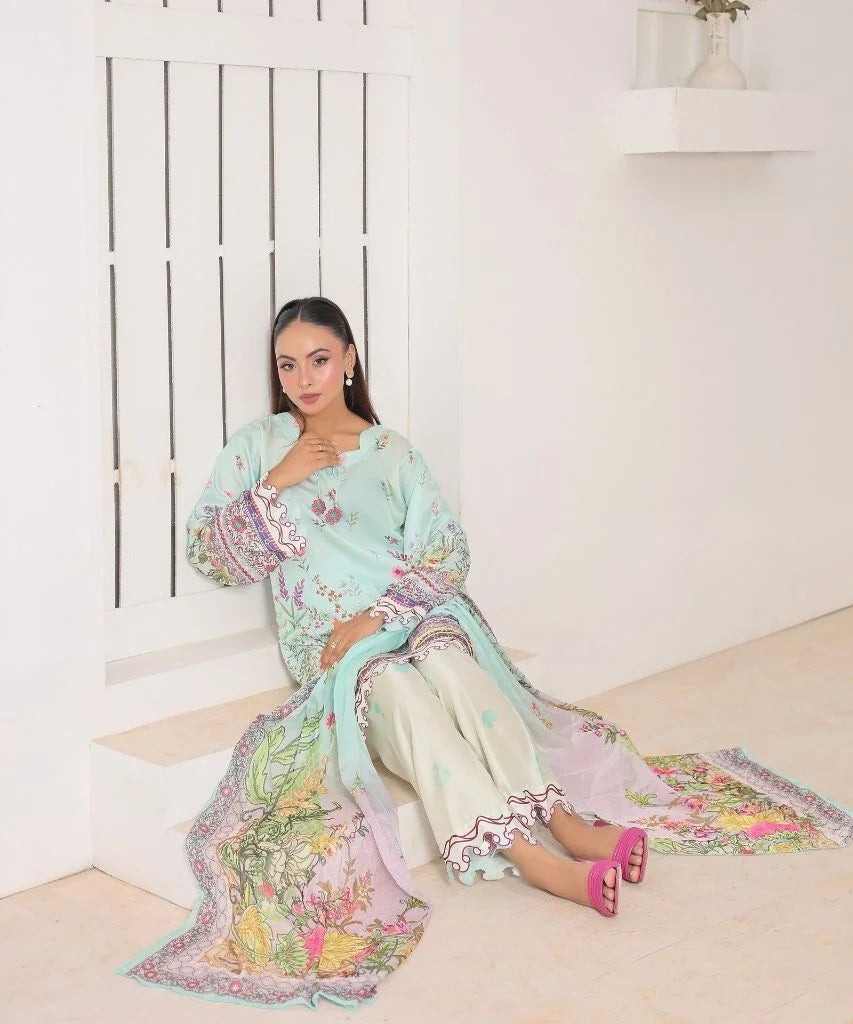 Mint Serenity | 3 Piece Shirt Set with Dupatta