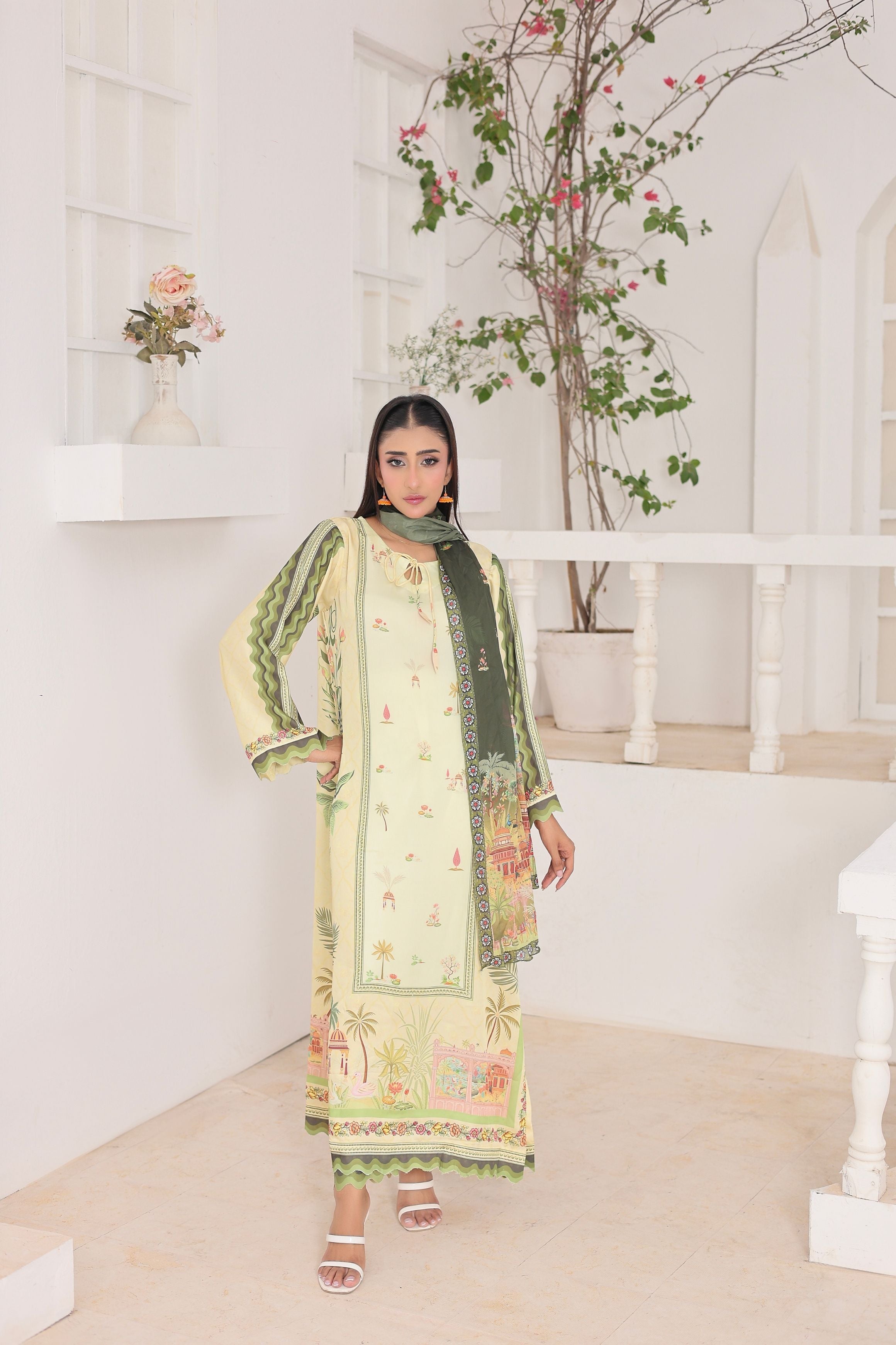 Lemon Zest | 3 Piece Long Shirt Set with Dupatta