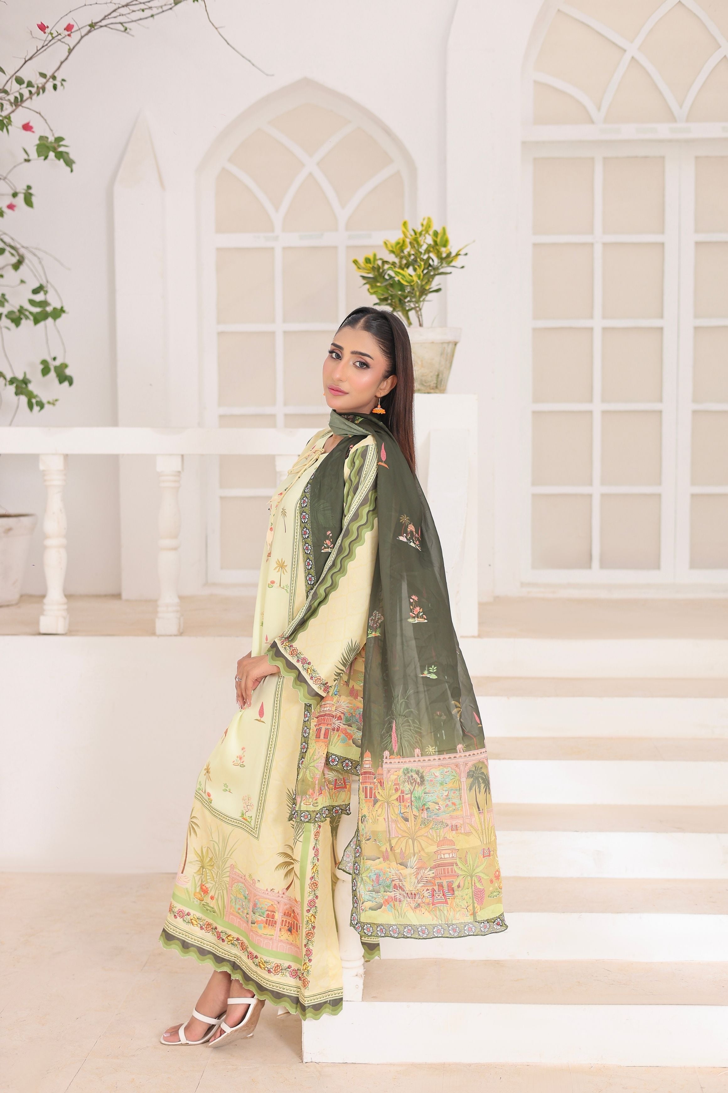 Lemon Zest | 3 Piece Long Shirt Set with Dupatta