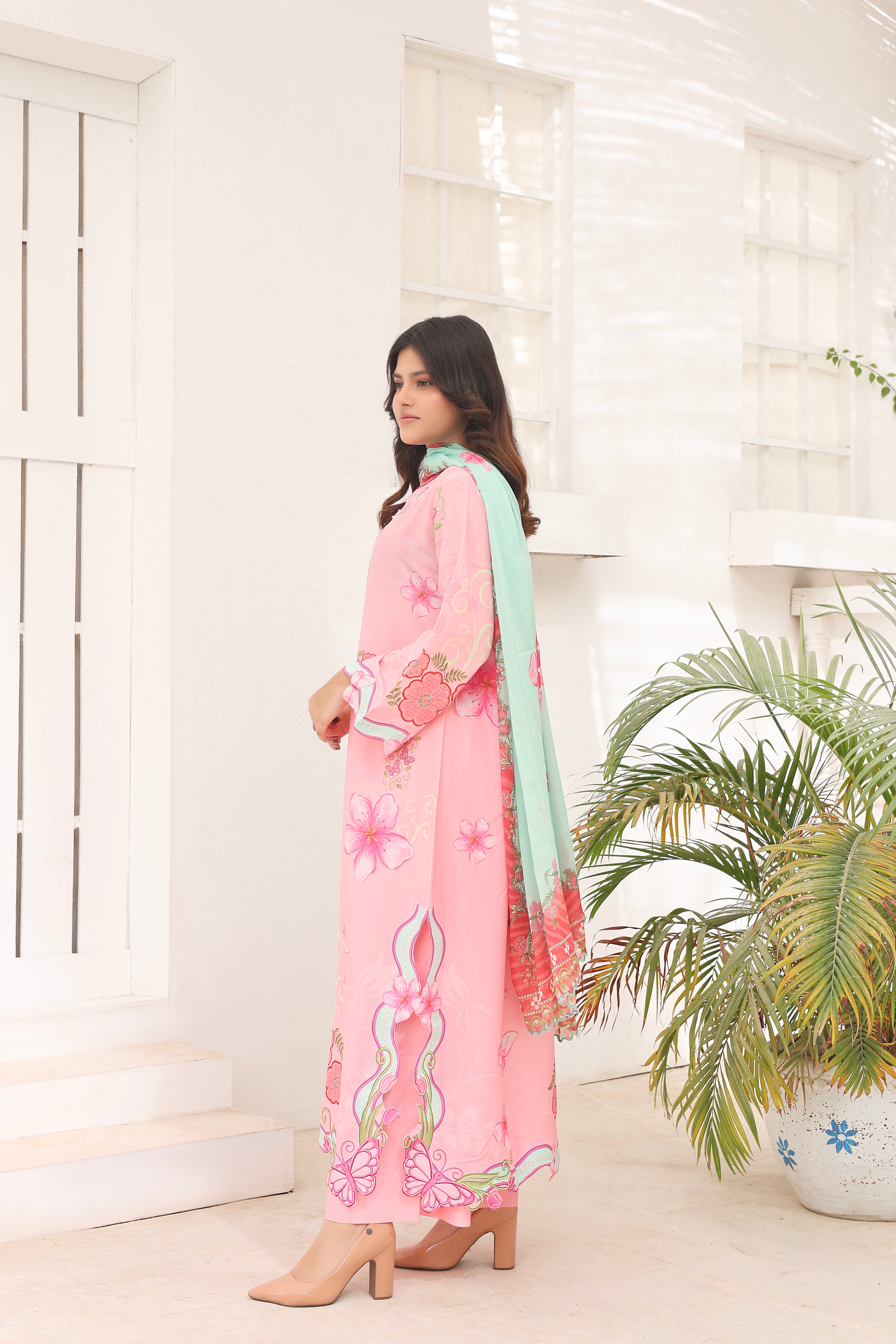 Pink Serenade | 3 Piece Long Shirt Set with Dupatta