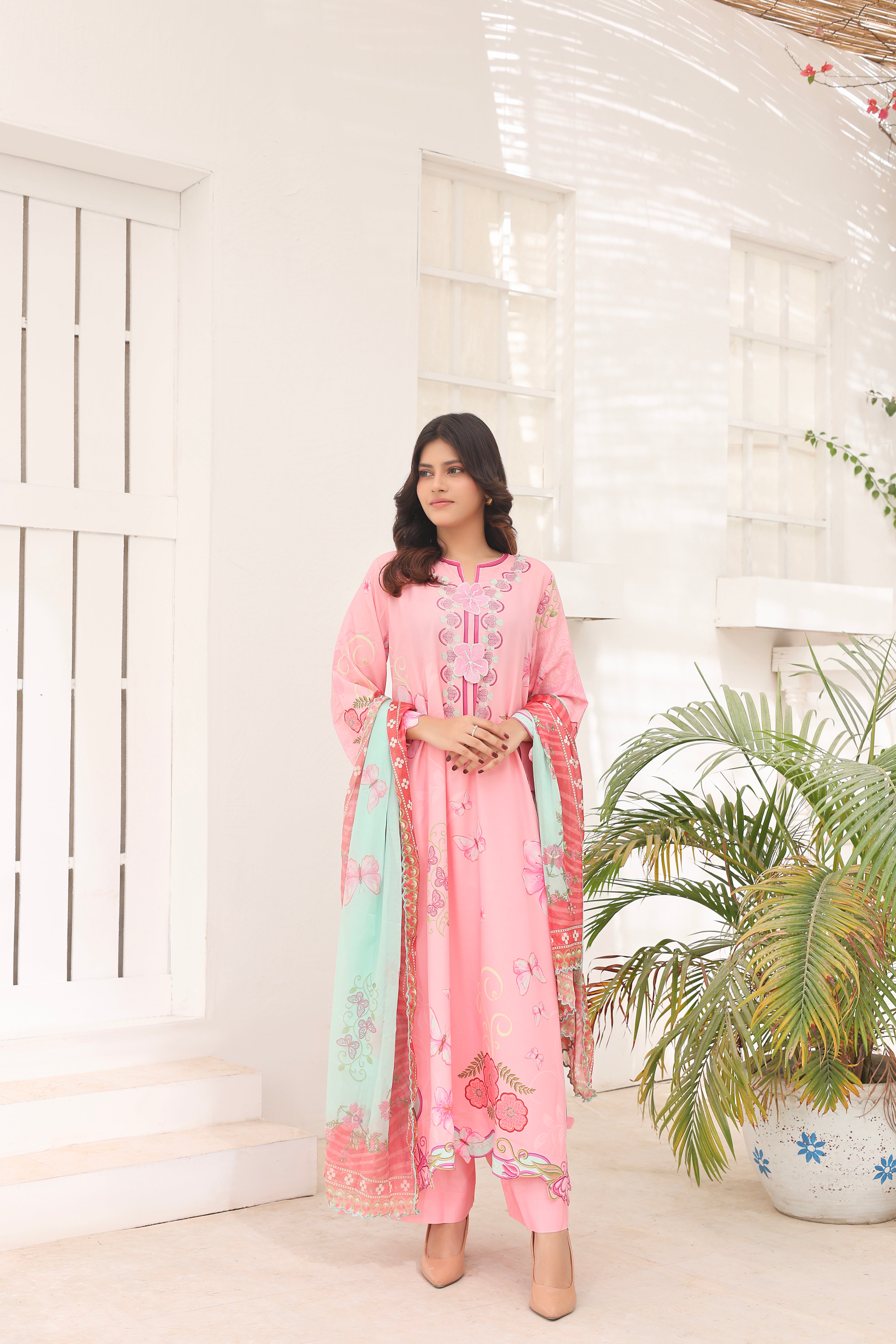 Pink Serenade | 3 Piece Long Shirt Set with Dupatta