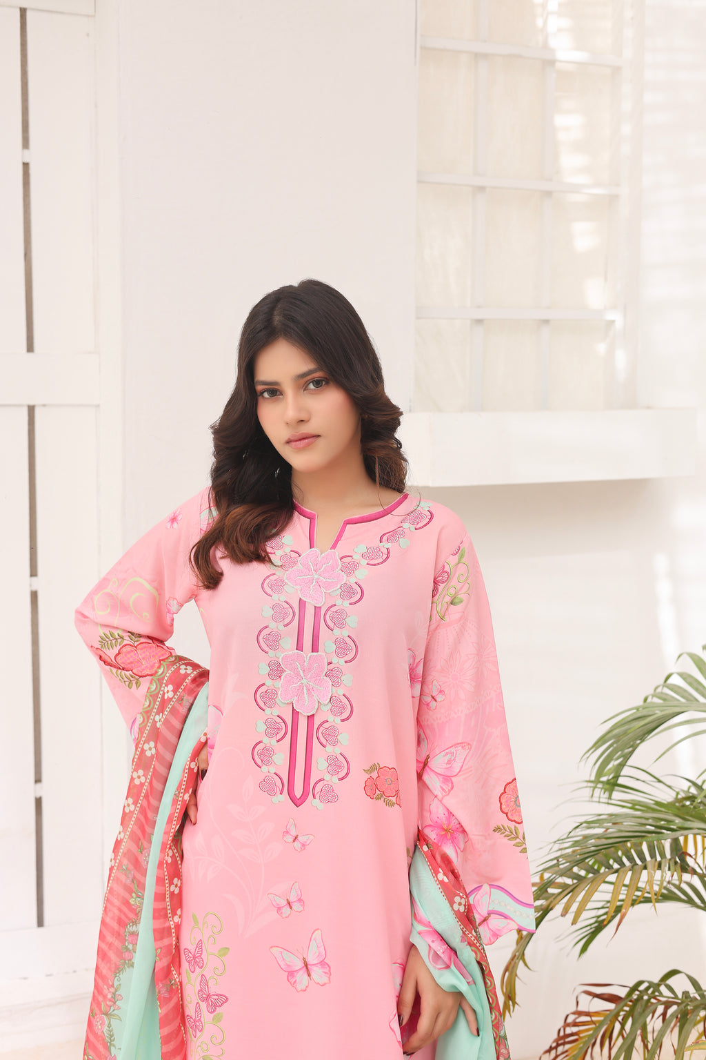 Pink Serenade | 3 Piece Long Shirt Set with Dupatta