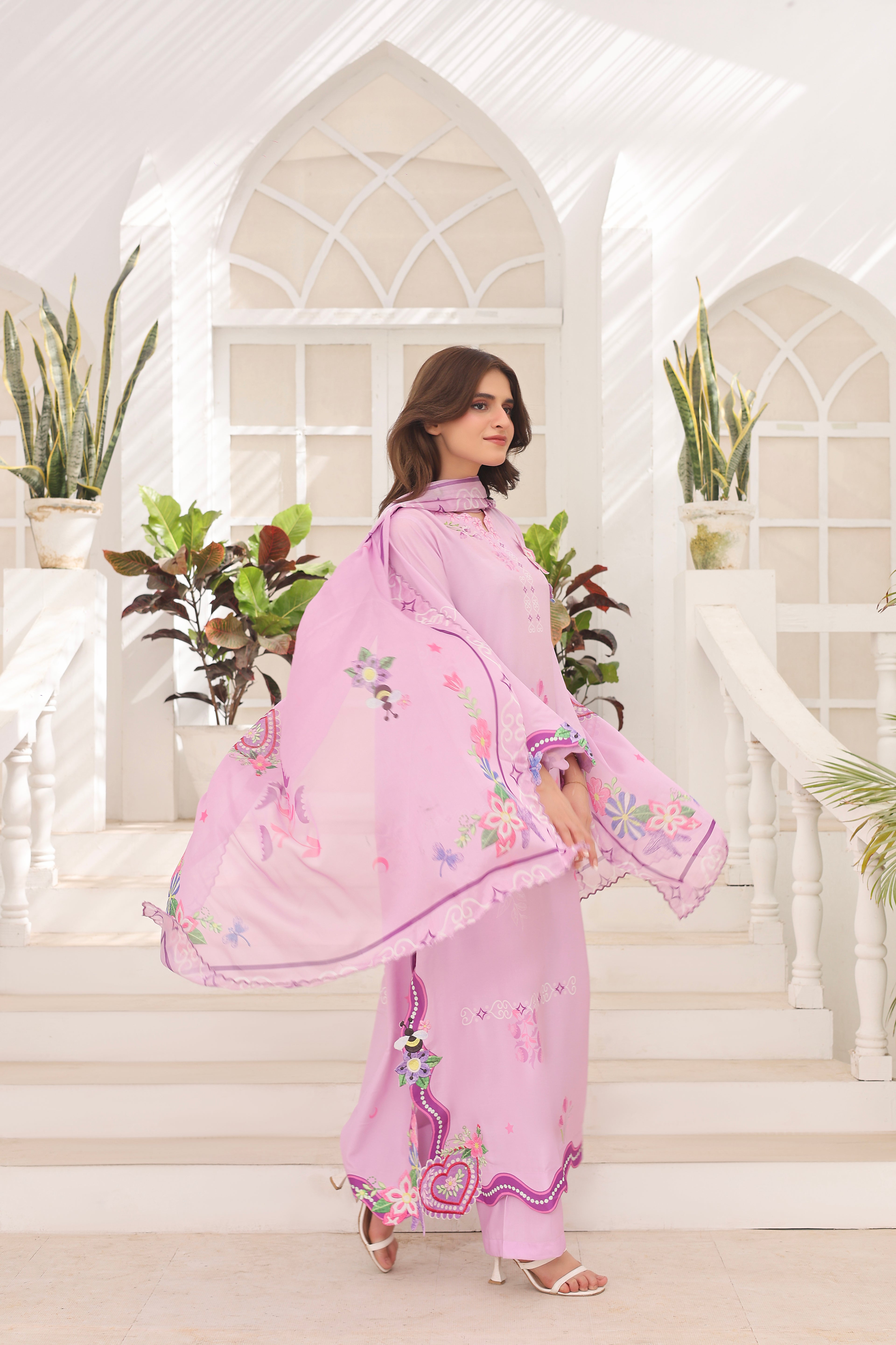 Dreamy Lavender | 3 Piece Long Shirt Set with Dupatta
