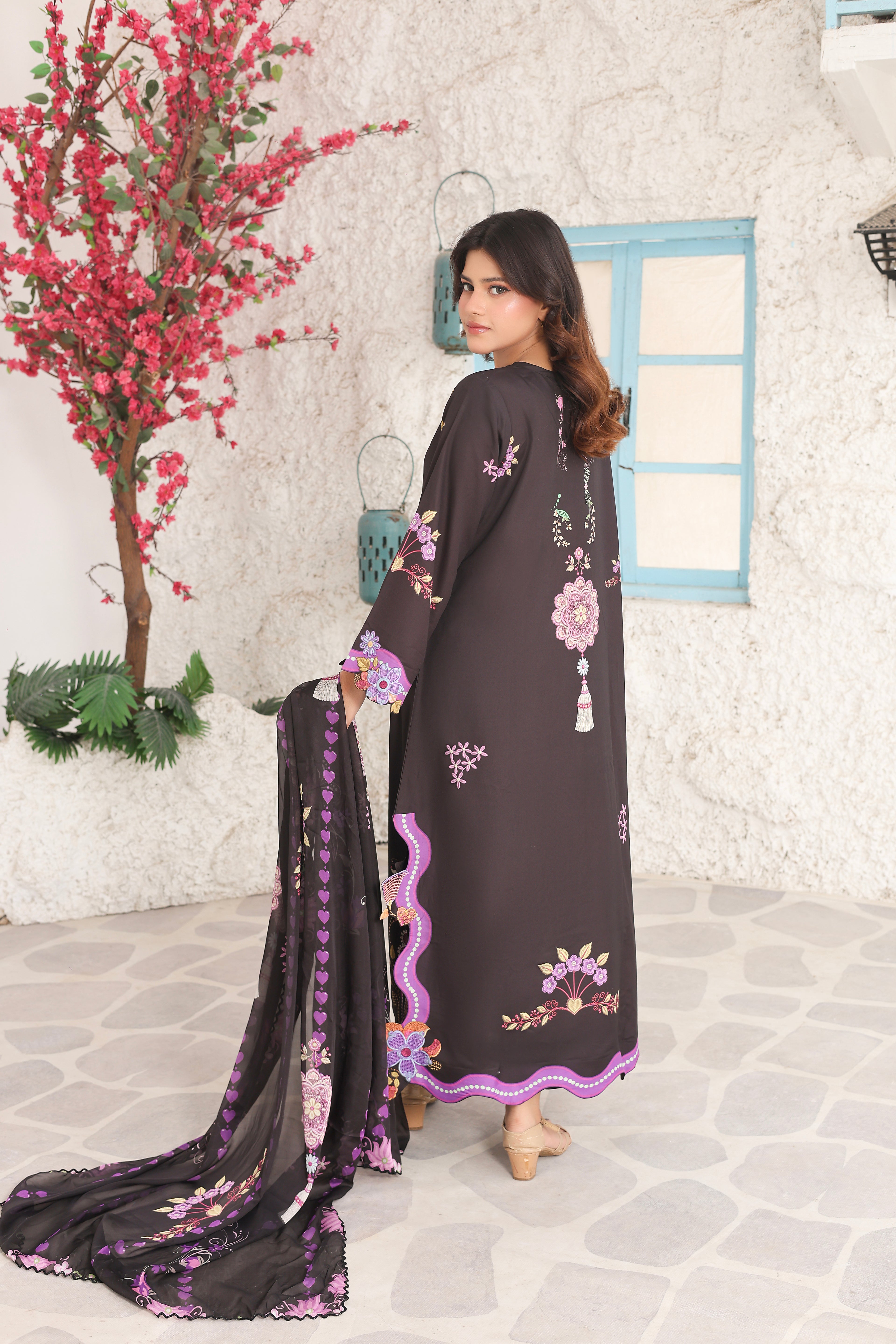 Midnight Black | 3 Piece Long Shirt Set with Dupatta