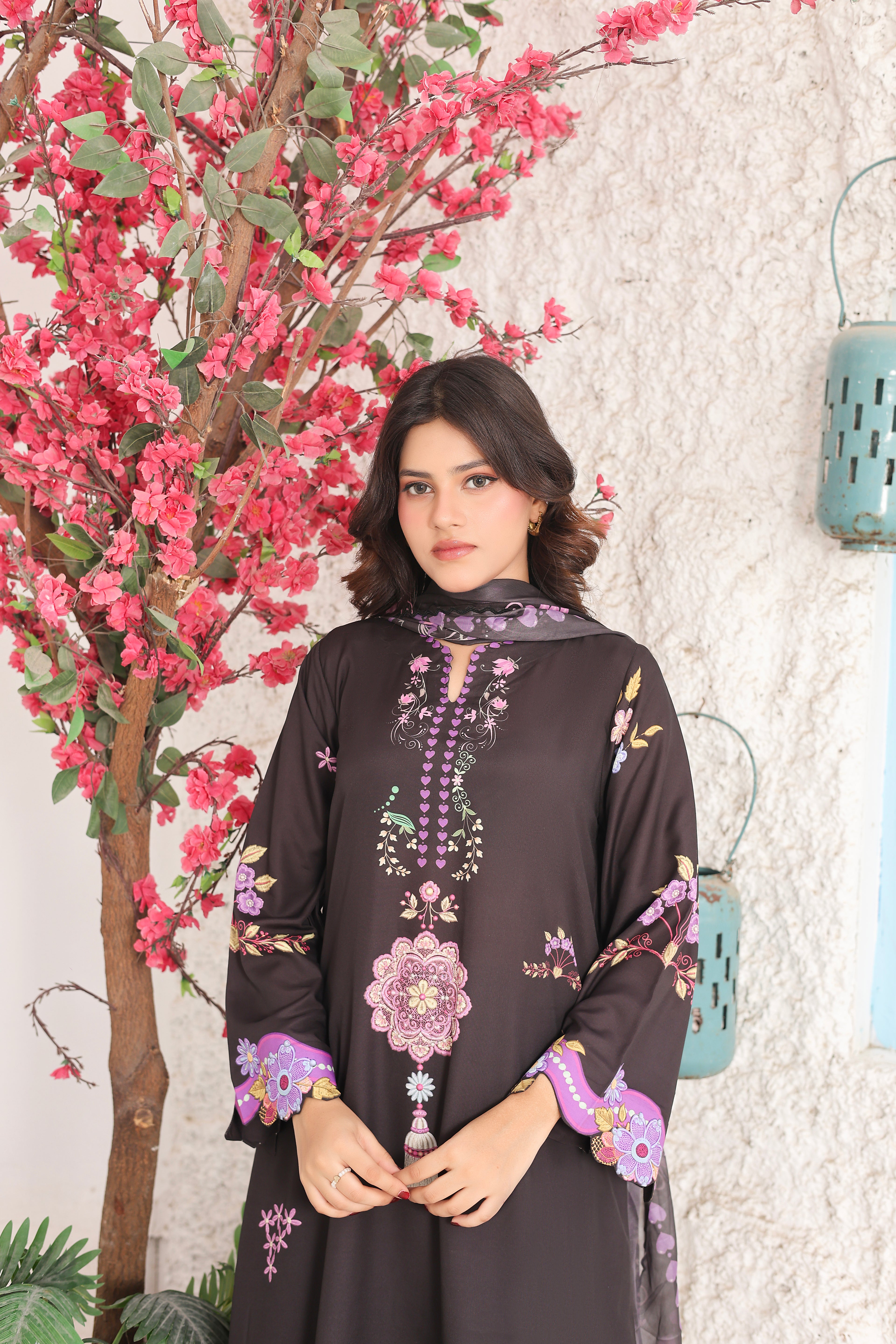 Midnight Black | 3 Piece Long Shirt Set with Dupatta