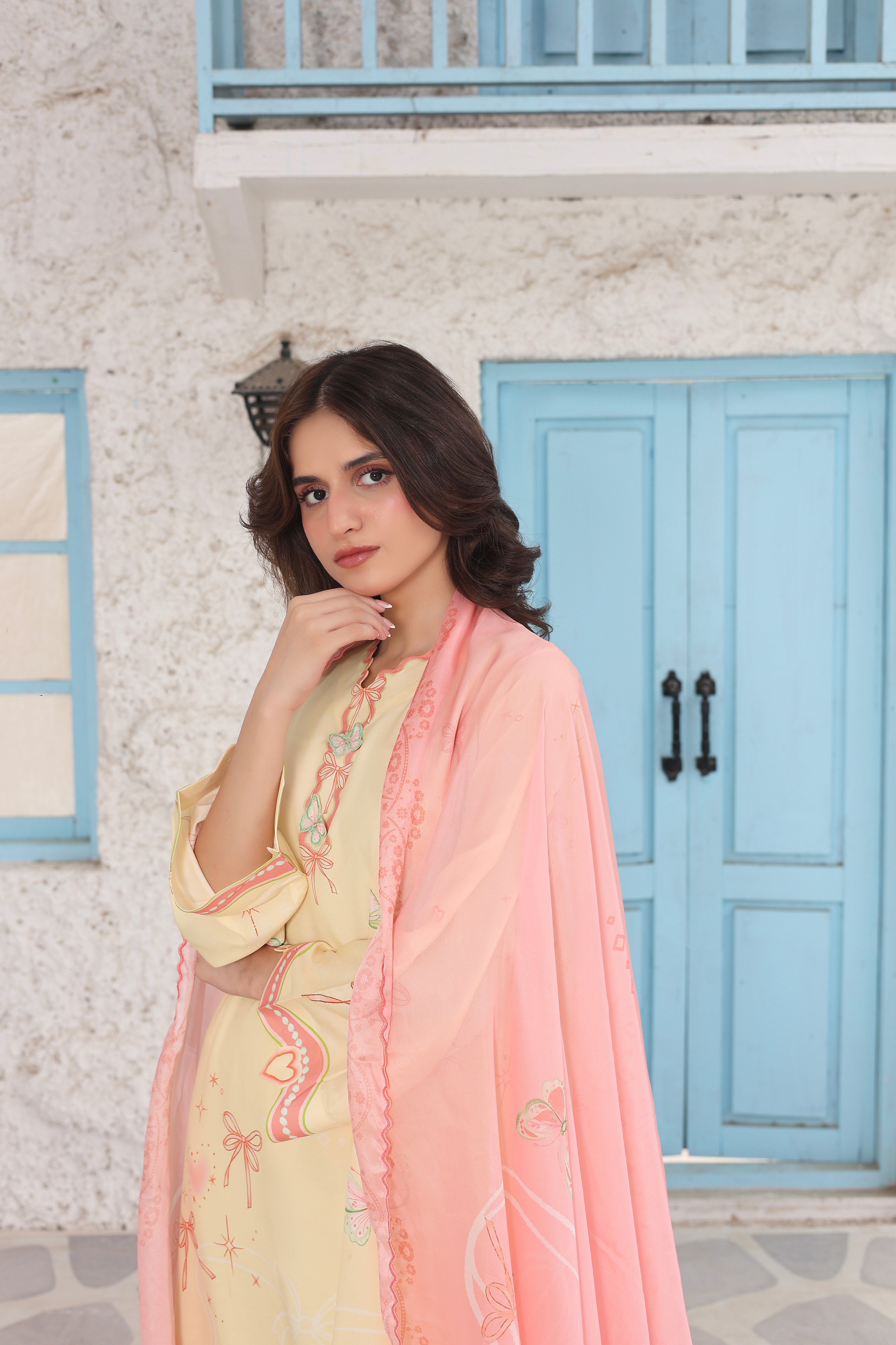 Buttercup Ribbons | 3 Piece Long Shirt Set with Dupatta
