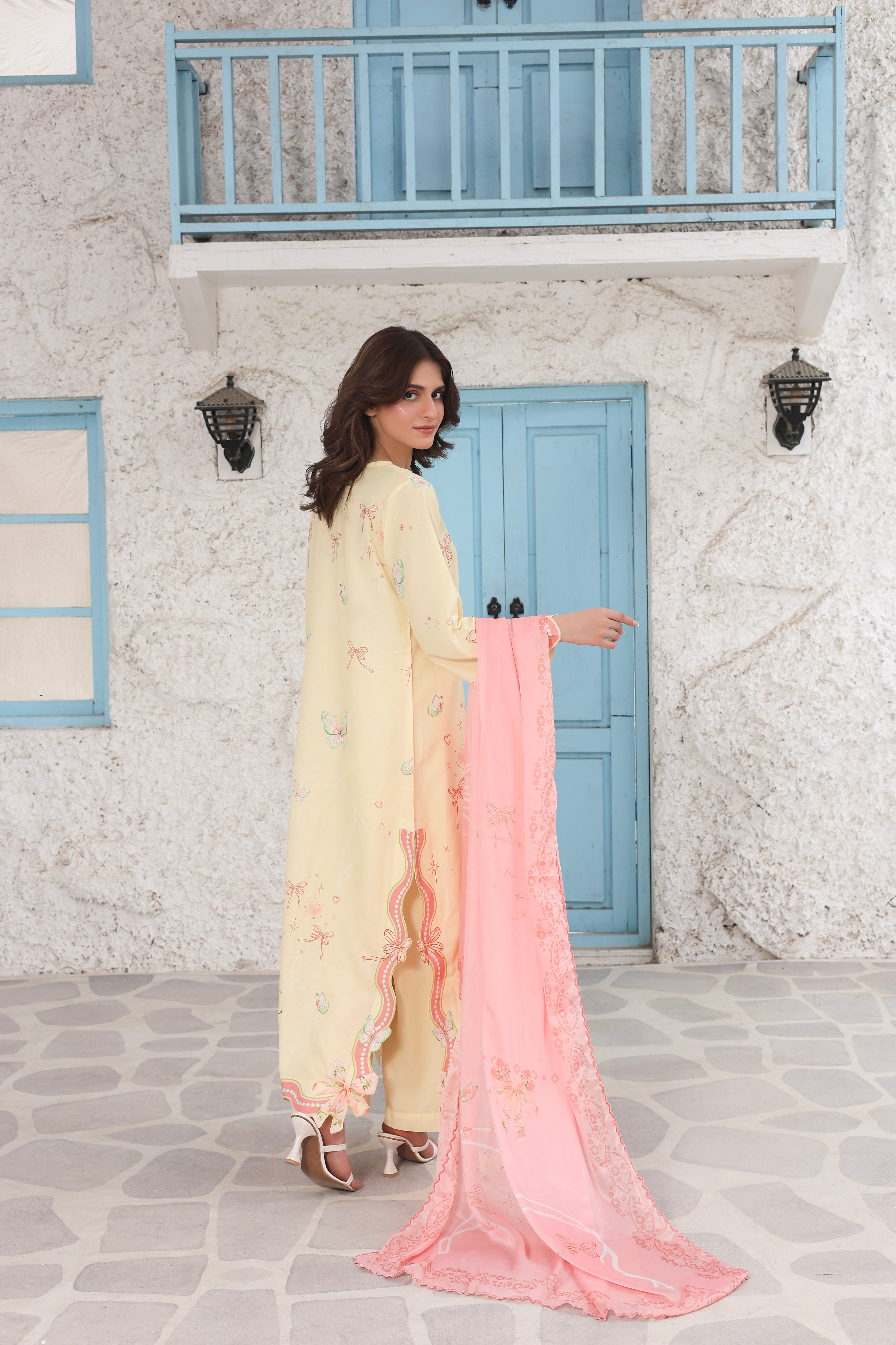 Buttercup Ribbons | 3 Piece Long Shirt Set with Dupatta