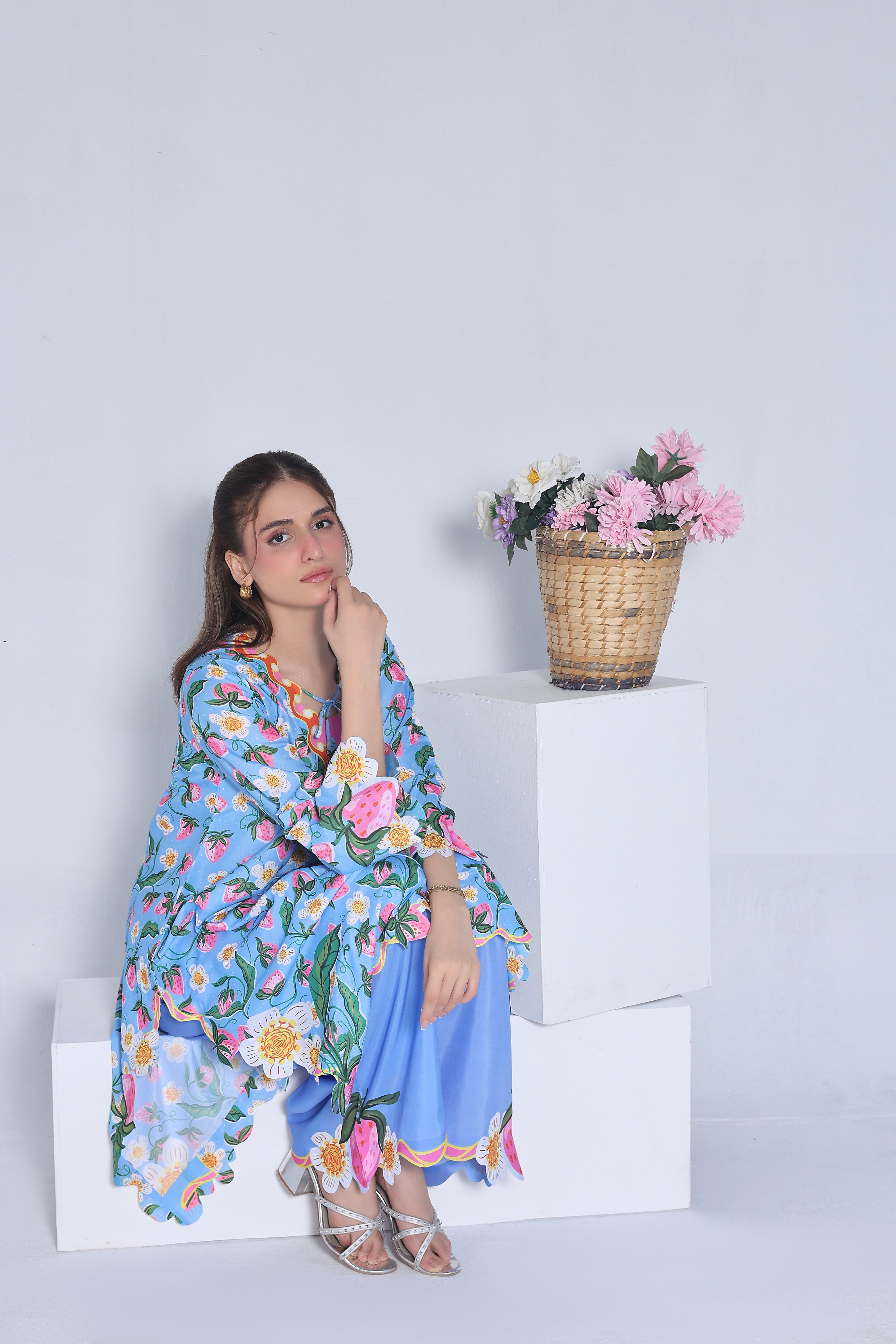Blue Strawberry | 2 Piece Short Shirt Set