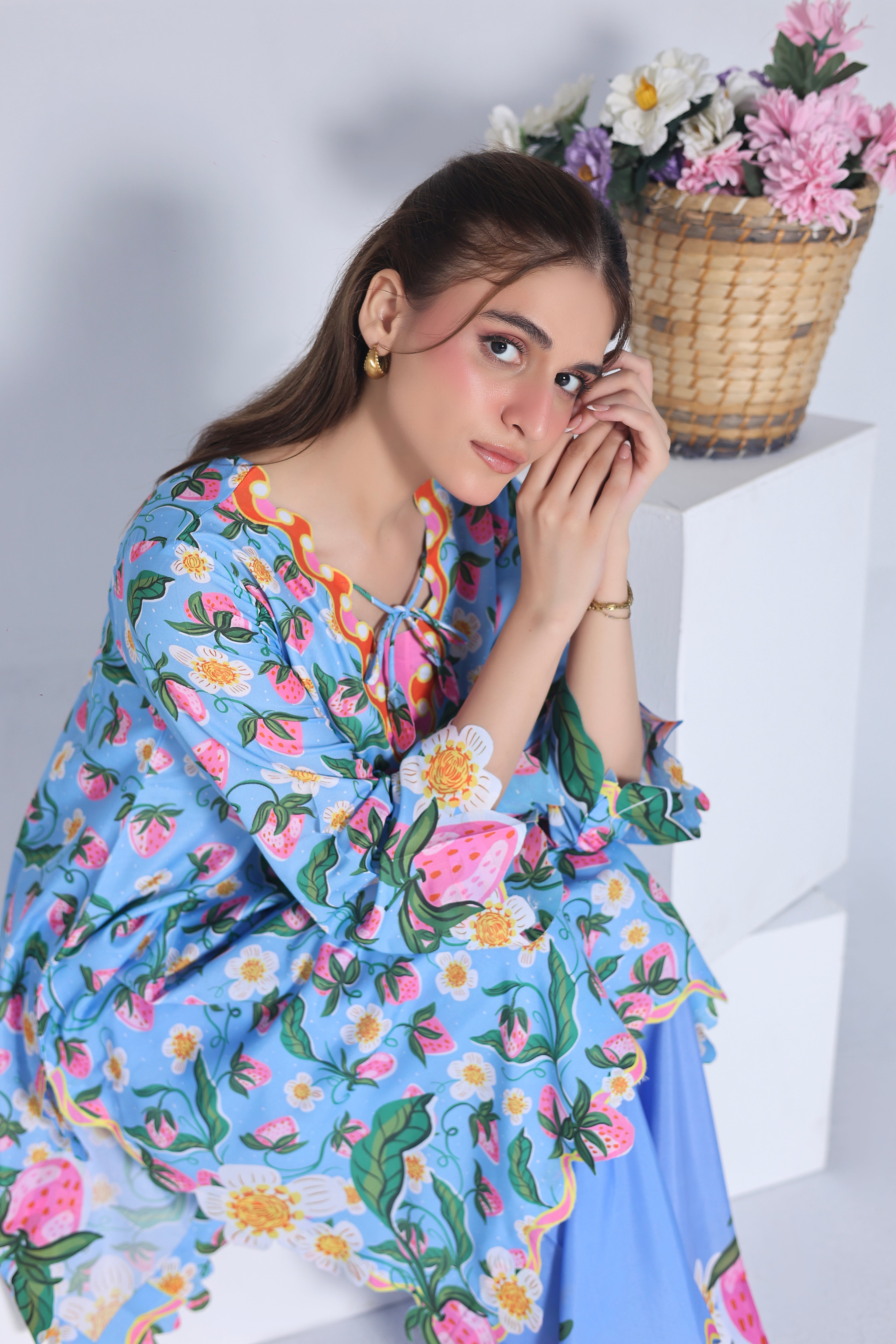 Blue Strawberry | 2 Piece Short Shirt Set