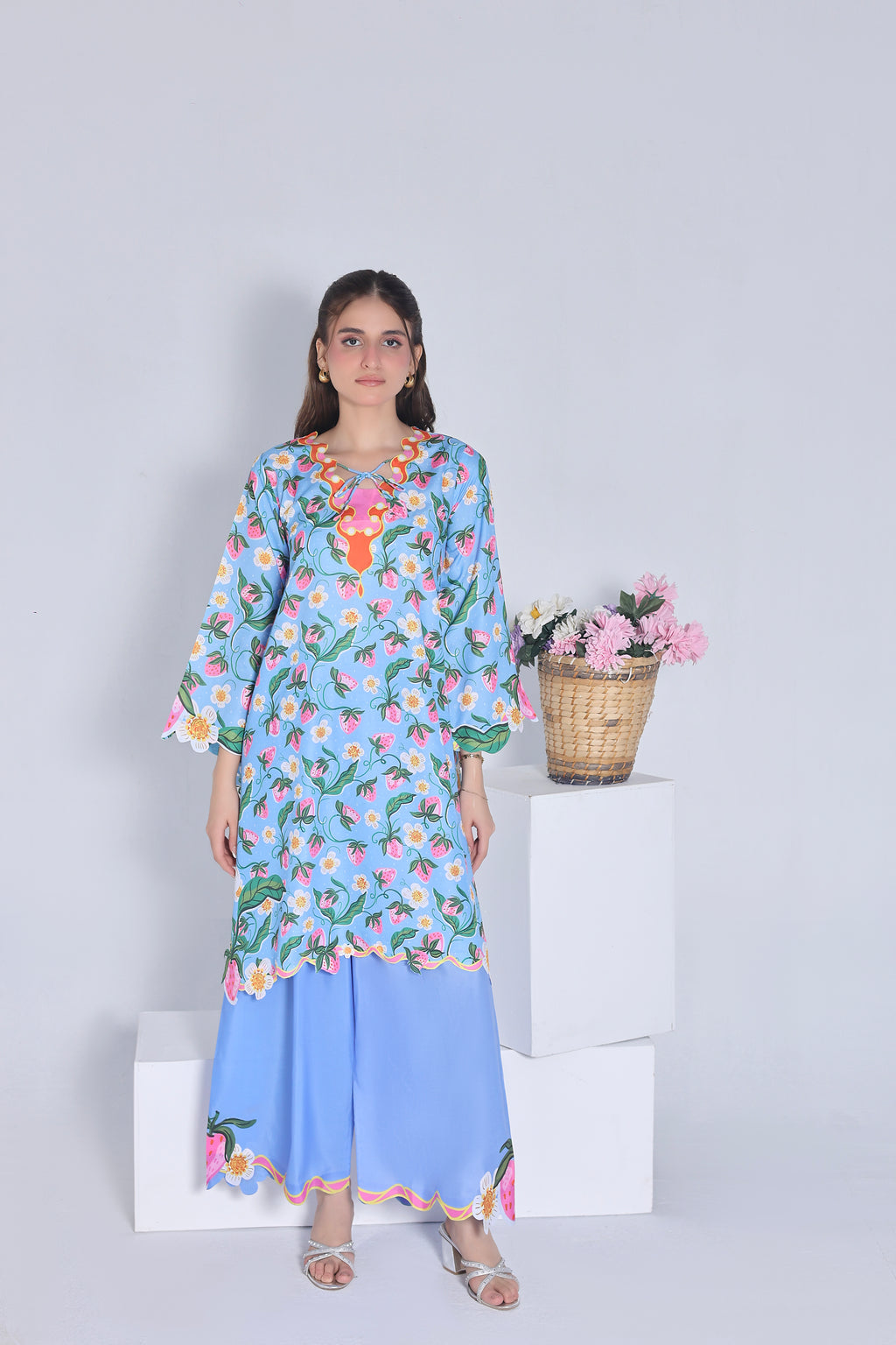 Blue Strawberry | 2 Piece Short Shirt Set