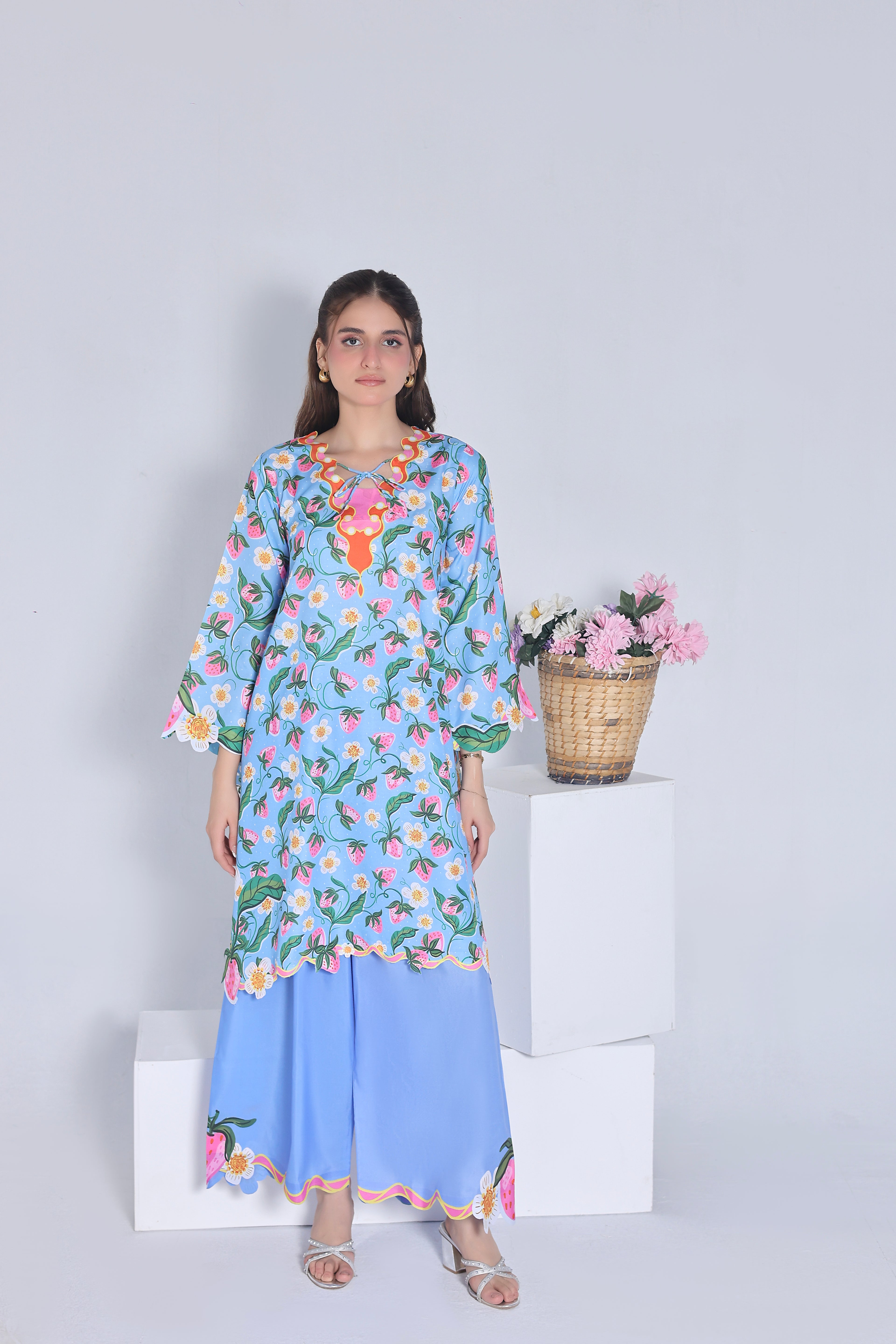 Blue Strawberry | 2 Piece Short Shirt Set