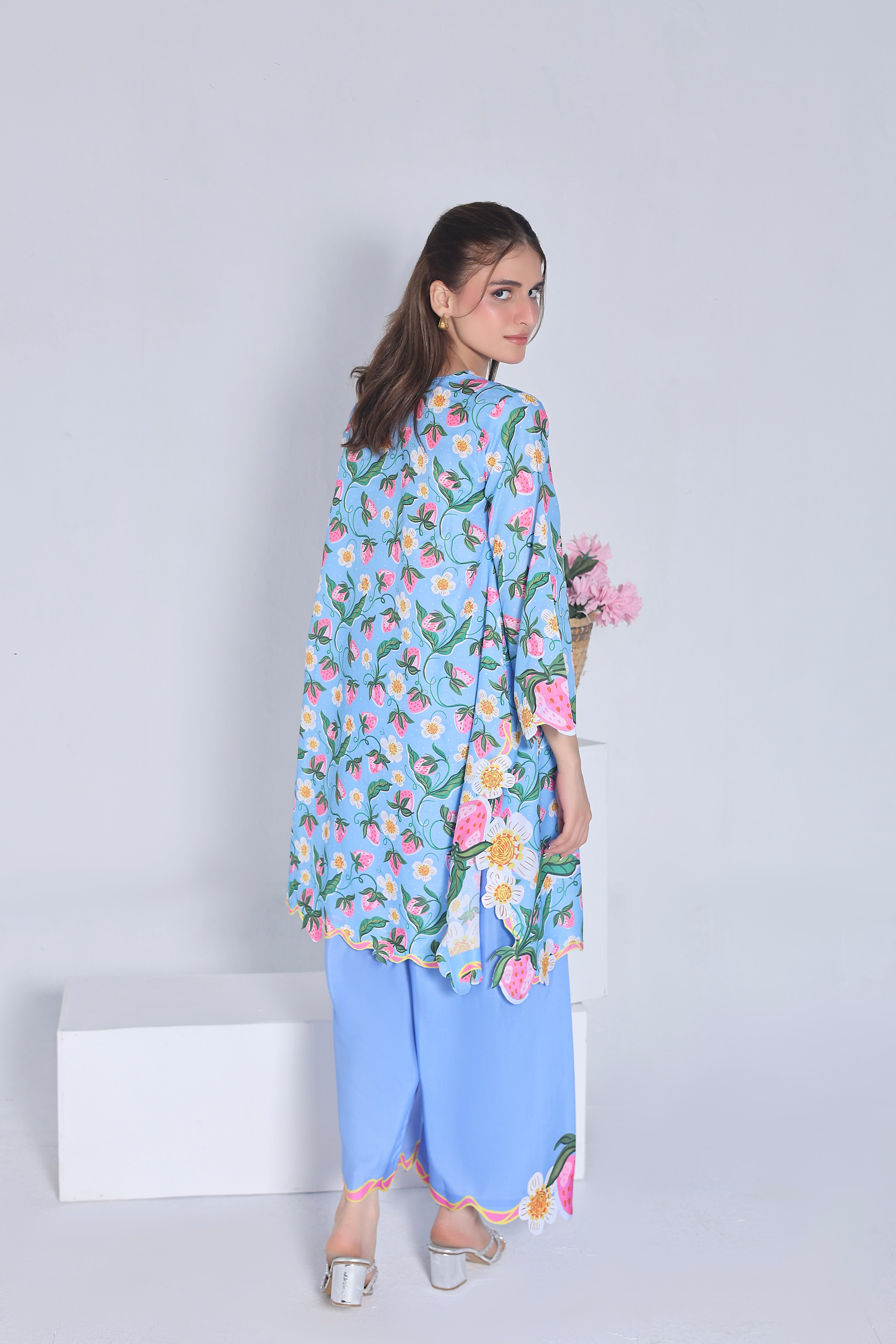 Blue Strawberry | 2 Piece Short Shirt Set