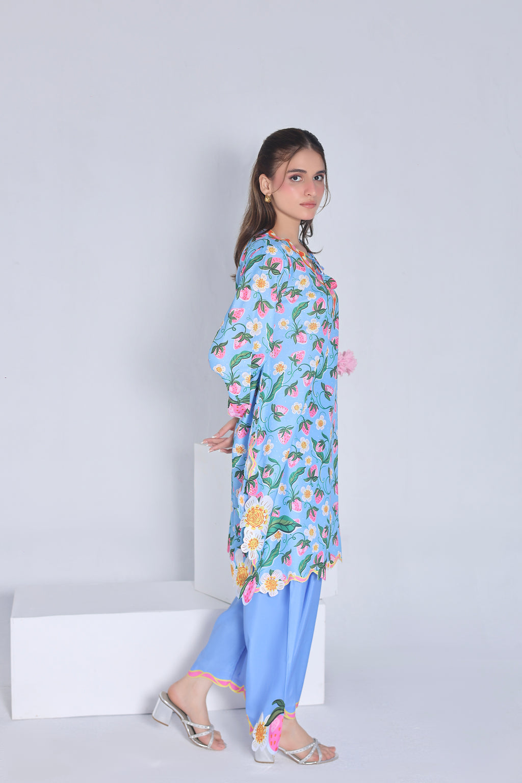 Blue Strawberry | 2 Piece Short Shirt Set