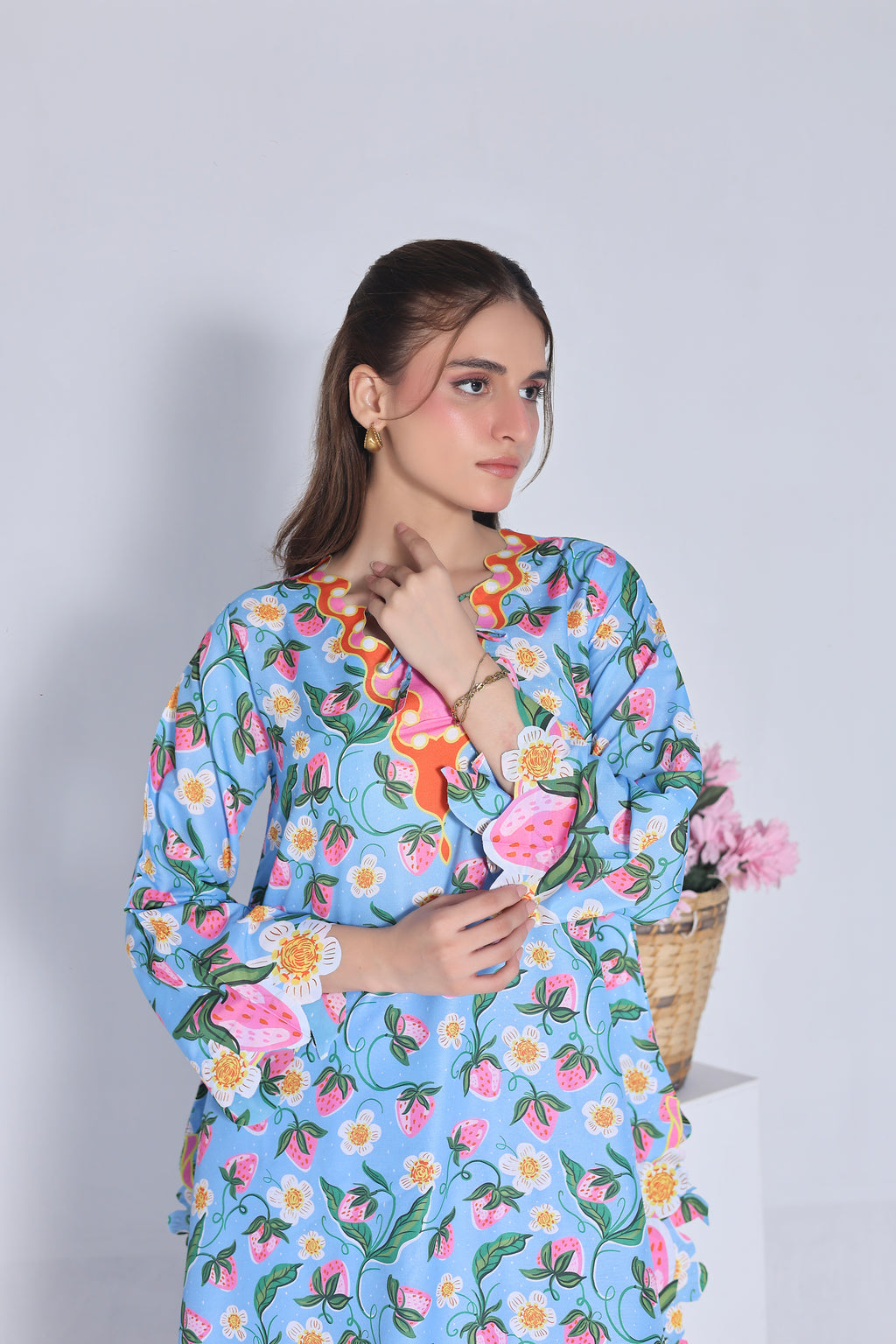 Blue Strawberry | 2 Piece Short Shirt Set