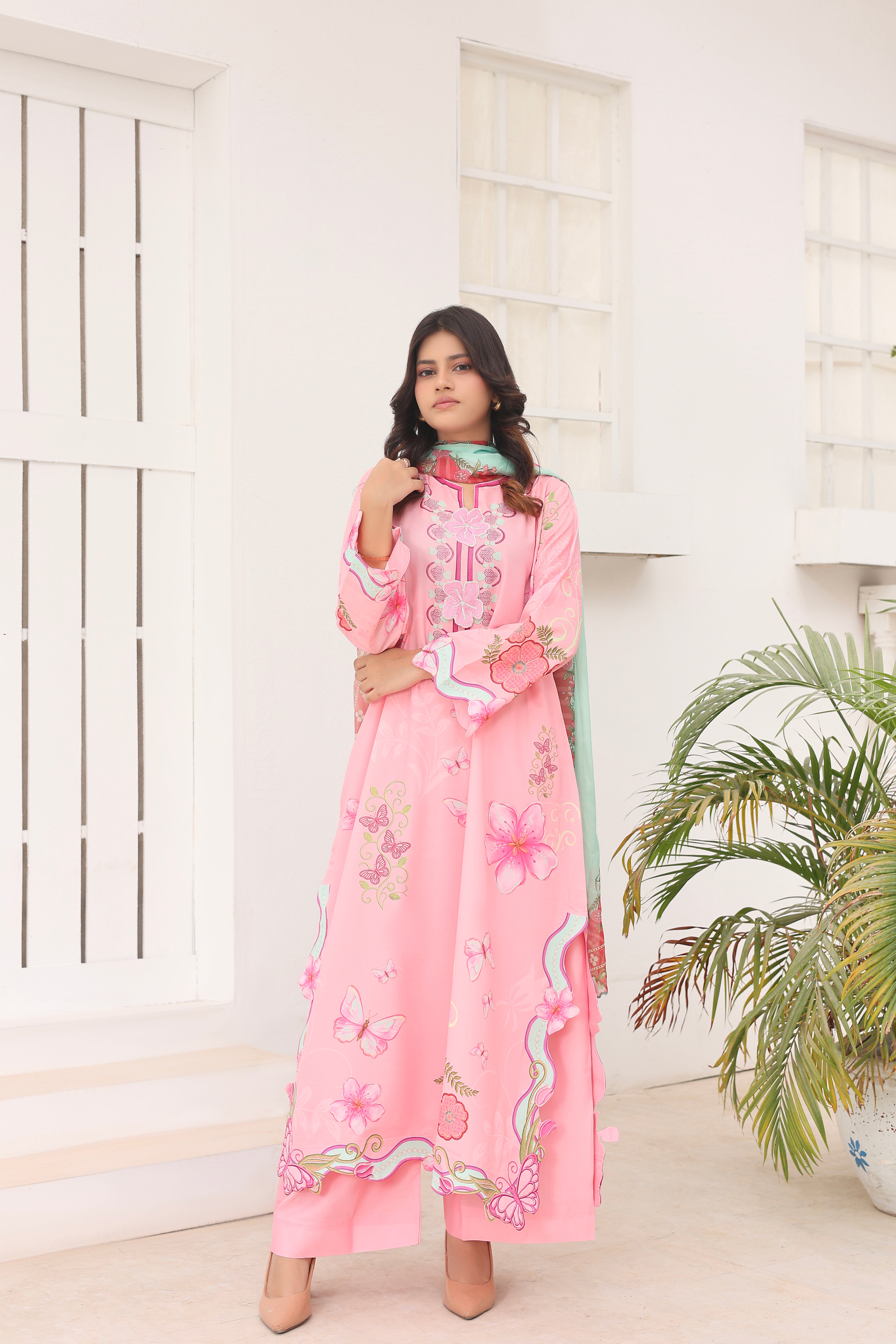 Pink Serenade | 3 Piece Long Shirt Set with Dupatta