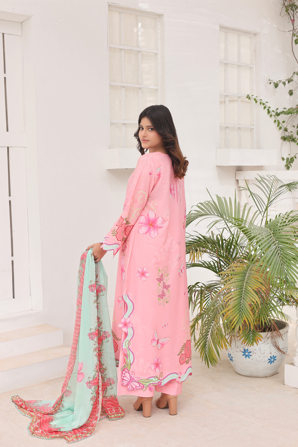 Pink Serenade | 3 Piece Long Shirt Set with Dupatta